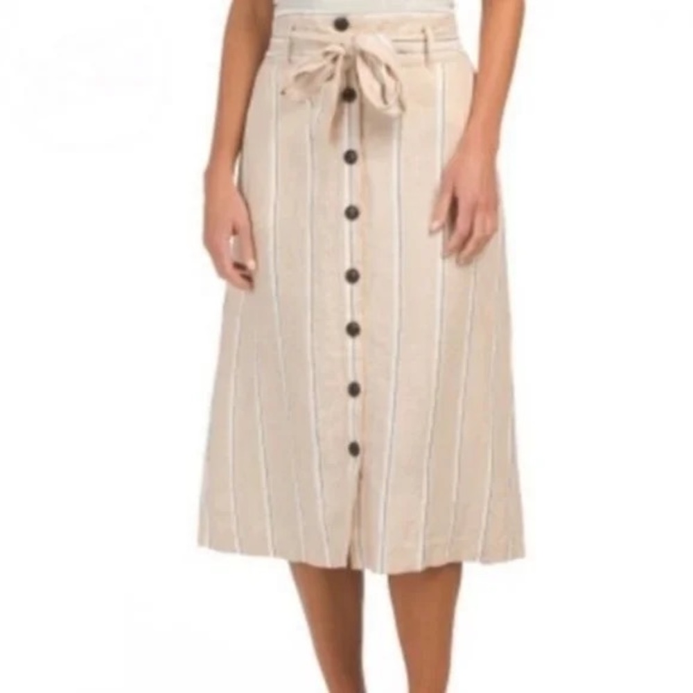 Rachel Zoe Striped Linen Skirt in Tan and White